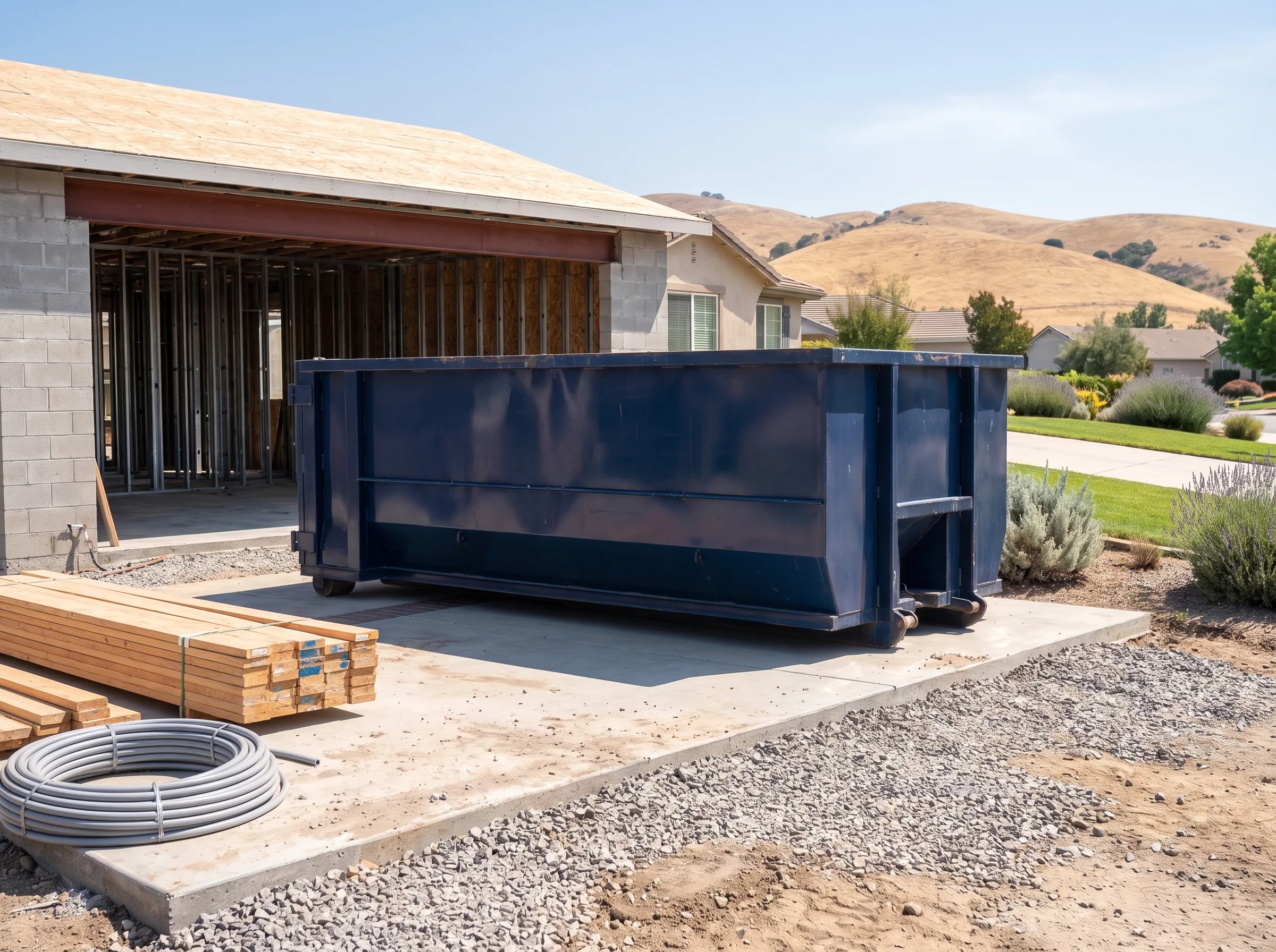 Roll-off dumpster being loaded in Oakland, CA